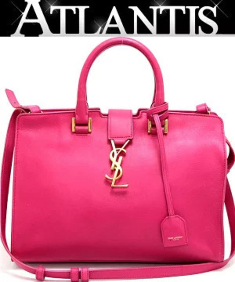 Saint Laurent Paris Cabas Handbag Pink Leather